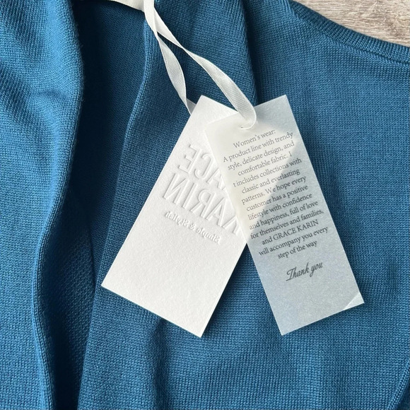 NWT Grace Karin Blue Open Front Long  Length Cardigan - Picture 7 of 15